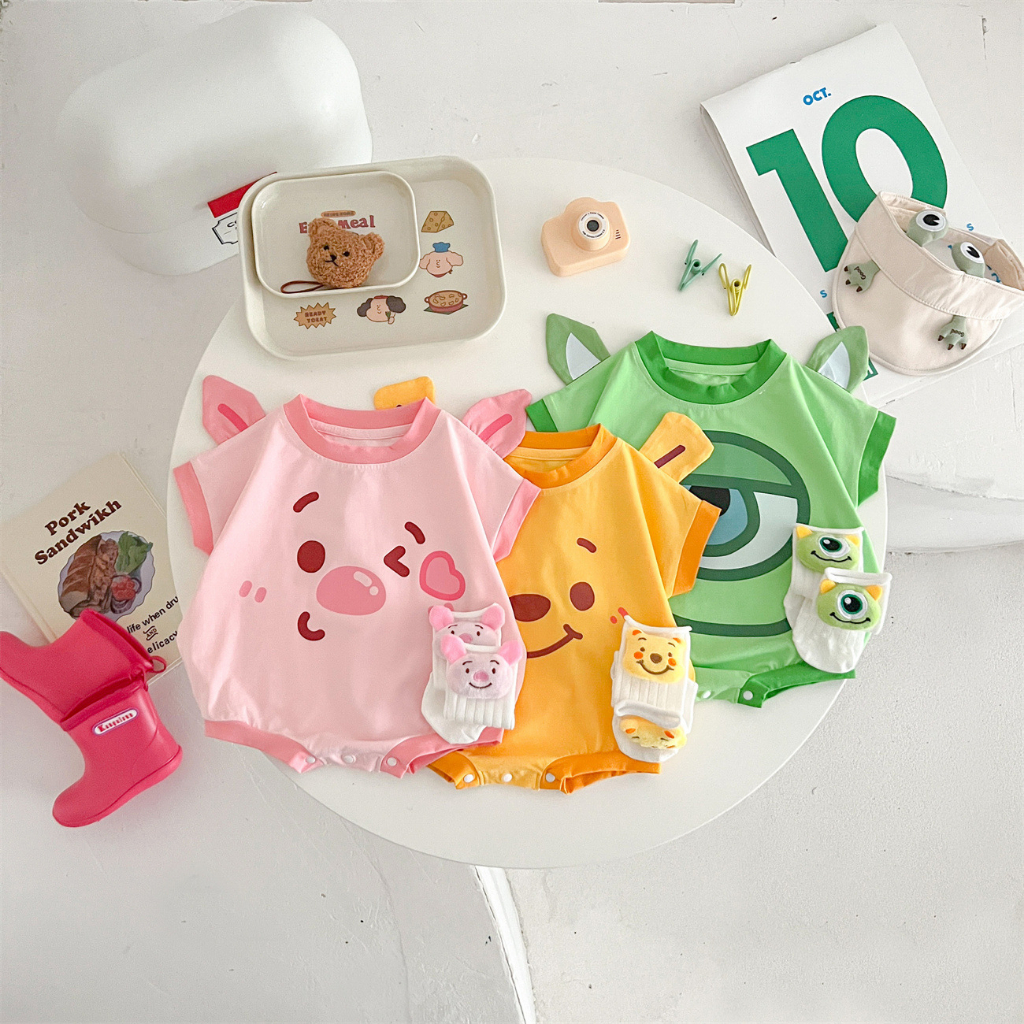 NT​baby​(สินค้า​พร้อม​ส่ง)​ ชุดเด็กผู้ชาย เด็กผู้หญิง เสื้อผ้าเด็กอ่อน จั๊มสูทรอมเปอร์ แขนสั้น บอดี้สูทลายการ์ตูน หลากสี