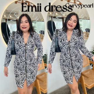 เดรสสาวอวบ เดรสซิปหน้าพรางหุ่นลายทาง🦓Emii dress🦓