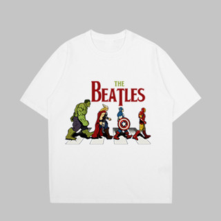 The Beatles &amp; The Hulk ข้ามถนนแฟชั่นฤดูร้อนรอบคอพิมพ์เสื้อยืดแขนสั้น