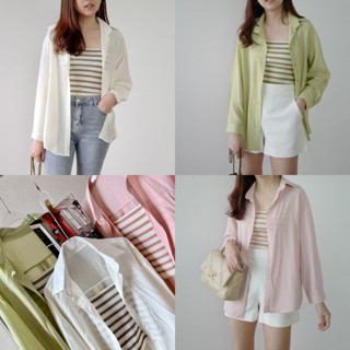 Sky shirt set เพียง 490.- เสื้อเชิ้ตผ้าคอตตอนผสมแถมเสื้อสายเดี่ยวตัวใน เนื้อนุ่มเบาสบาย ทิ้งตัวพริ้วทรงเบสิค ใส่สวยทุกหุ