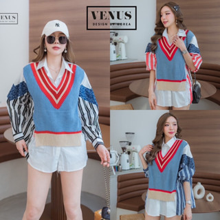 🌈🌿🌸🌺🌼💙❤️🧡🇰🇷 Knit V Patch Cotton Stripe Long Sleeve Shirt