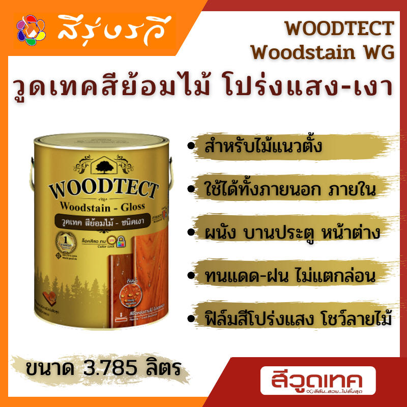วูดเทค สีย้อมไม้ โปร่งแสง-เงา WOODTECT Woodstain - Gloss Finish ขนาด 3.785 ลิตร และ 0.95 ลิตร