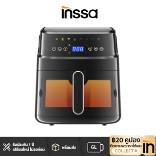 INSSA หม้อทอดไร้น้ำมัน Airfryer พร้อมหน้าต่างกระจกใส 6 ลิตร ความจุขนาดใหญ่พิเศษ ใช้ในครัวเรือน แบบสัมผัส KQZG016