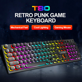 ของแท้ T80 104 คีย์RGB Mechanical keyboard คีย์บอร์ดเชิงกลแบบมีสาย แป้นพิมพ์คอม สไตล์พังค์