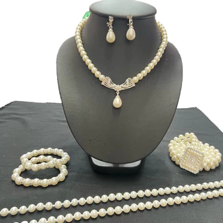 Accessories เครื่องประดับชุดไทยเด็ก สร้อยมุก+ต่างหูมุก+กำไล2วง+เข็มขัดมุก+สังวาลมุก ครบเซ็ท5ชิ้น
