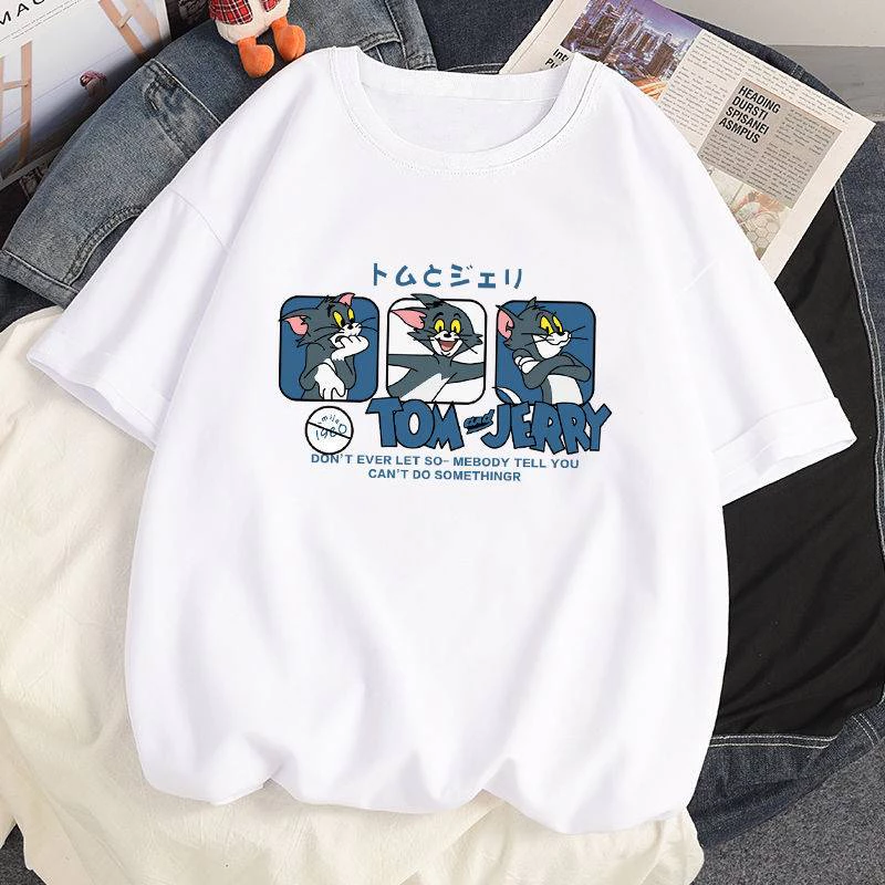 ใหม่ เสื้อยืดคอกลม ลายการ์ตูน เสื้อแขนสั้นสไตล์เกาหลี ES69
