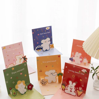การ์ดอวยพรป็อปอัพ 3 มิติ น่ารัก สีสันสดใส พร้อมซองและสติ๊กเกอร์ วันพิเศษ วันเกิด วันสำคัญ