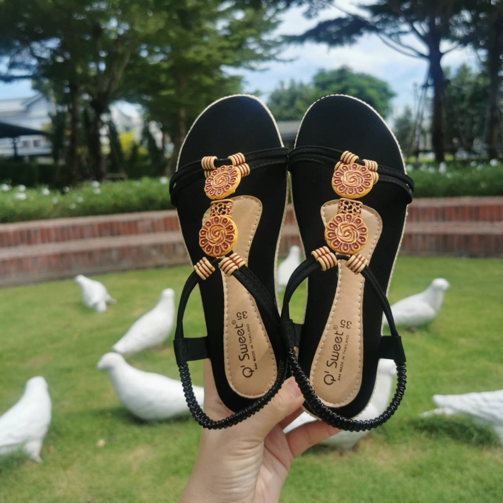 รองเท้าแตะรัดส้น แบบสวม สไตล์โบฮี น้ำหนักเบาสบาย ไม่ลื่น รัดส้น สต๊อกพร้อมส่งด่วน