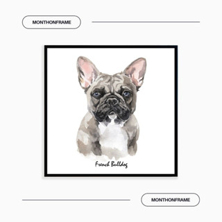 รูปภาพติดผนัง ภาพวาดตกแต่งบ้าน ภาพวาด French Bulldog dark พร้อมกรอบและติดที่แขวนเรียบร้อย