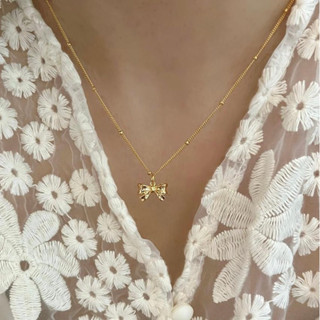 (สั่งในไลฟ์สด🔥ลด50%) Mini ribbon necklace 14k 🎀