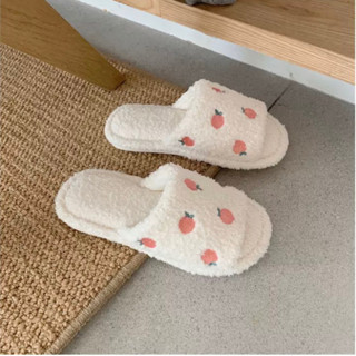 🍑พร้อมส่ง slippers ใส่ในบ้าน ปักน้องพีช