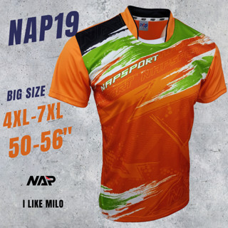 ลายใหม่ล่าสุด 05/23 !!! NAP19 เสื้อกีฬาแขนสั้น ผ้าไมโคร ไซส์ใหญ่พิเศษ 4XL-7XL รอบอก 50-56นิ้ว