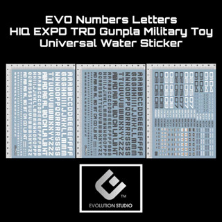 ดีคอลน้ำ ตัวอักษร EVO Numbers Letters HIQ EXPD TRD Gunpla Military Toy Universal Water Sticker