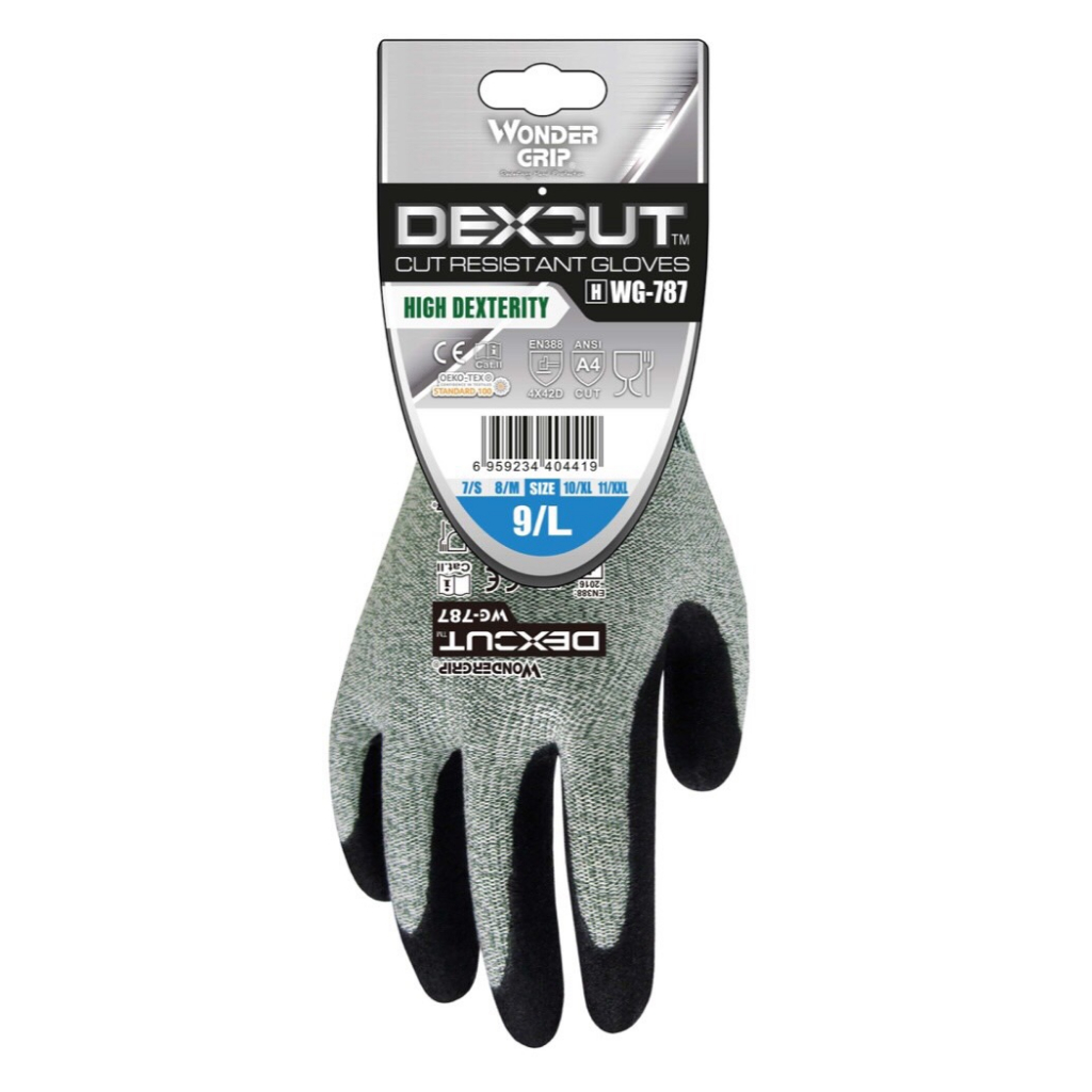 ถุงมือกันบาด ขาดยาก ฟู้ดเกรด Wonder Grip WG-787 Dexcut