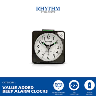 RHYTHM นาฬิกาปลุกตั้งโต๊ะ สี่เหลี่ยมมินิ ขอบพลาสติก มีแสงไฟ เสียงค่อยๆดัง 4 ระดับ ขนาด 5.7 ซม - CRE211