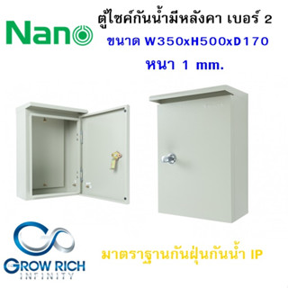 ตู้ไซด์กันน้ำมีหลังคา ตู้เหล็ก ตู้ไฟ เบอร์ 2 ตู้เหล็ก สีเทา NANO