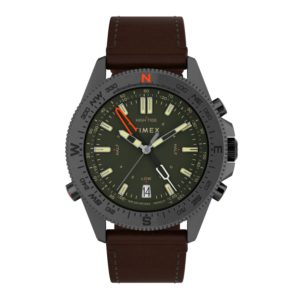 TIMEX TW2V04000 EXPEDITION NORTH นาฬิกาข้อมือผู้ชาย สายหนัง สีน้ำตาล/เขียว หน้าปัด 43 มม.