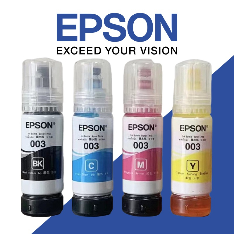 หมึกเติมของแท้ เอปสัน EPSON 003 มีกล่อง ของแท้ 100% ใช้กับปริ้นเตอร์ Epson  L1110 / L3110 / L3150 / L5190/L3210/L3250