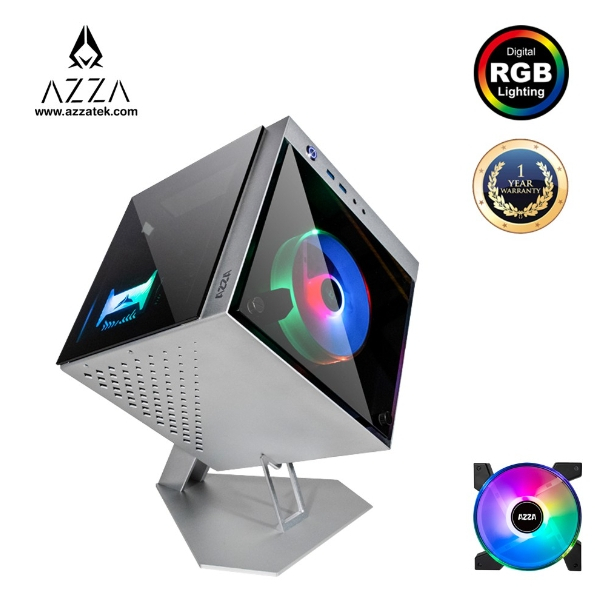 AZZA Innovative Mini ITX Tower Tempered Glass ARGB CUBE 805 - Silver สินค้ารับประกัน 1 ปี