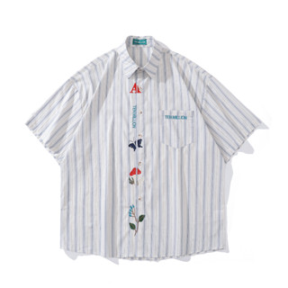 IBB X TENMILLION STRIP SHIRT เสื้อเชิ้ตลายทางปักลายมินิมอล