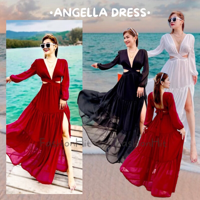 FashionHit•Angella Dress• เดรสยาวพลิ้วสวย เว้าหลัง
