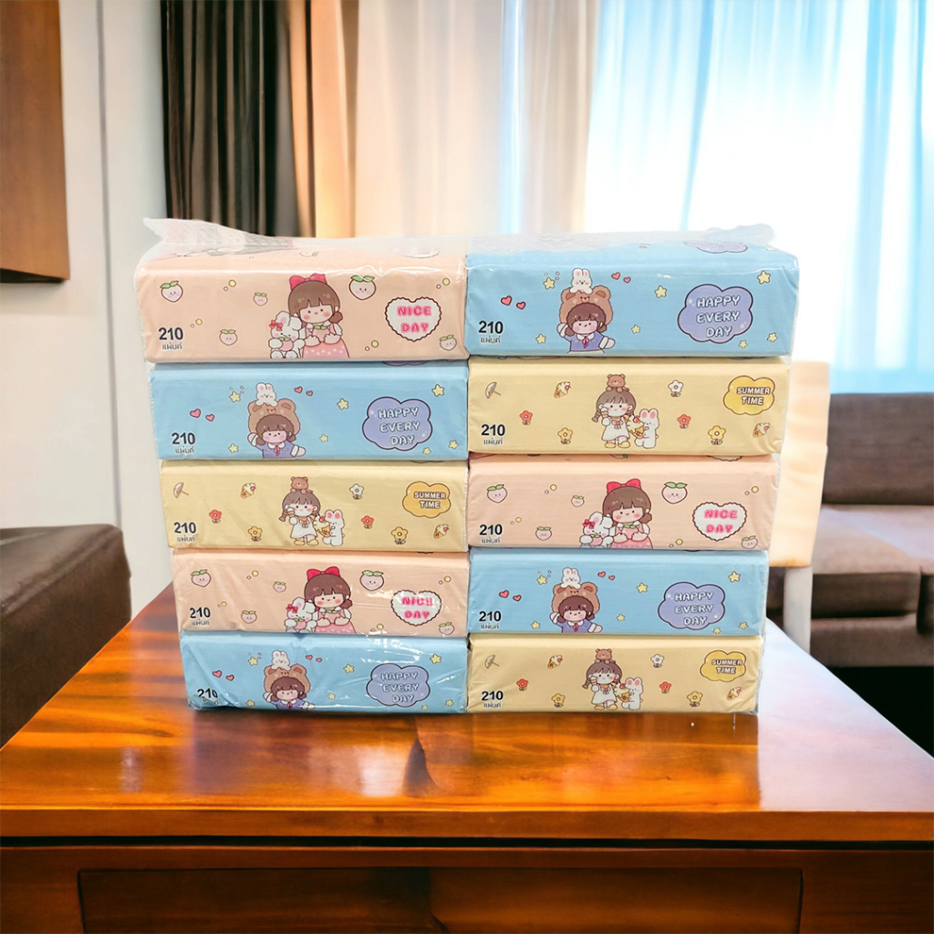 OMUDA_SHOPทิชชู่แบบยาว(ยกเเพ็ค10ห่อ)ทิชชู่ลายน้องแกะ หนา 3 ชั้น (1 ห่อ/180 แผ่น)