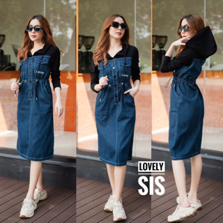 🌈🌿🌺🌼🌸💙🇰🇷 Jeans Patch Cotton Hood Long Sleeve Maxi Dress