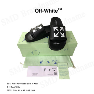 Off-White รองเท้าแตะผู้ชาย รุ่น Mens Arrow slider Black &amp; White Code: OMIC010C99MAT0021001