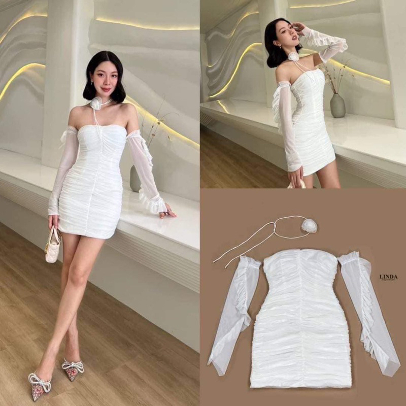เดรสขาว แต่งดอกไม้ Linda