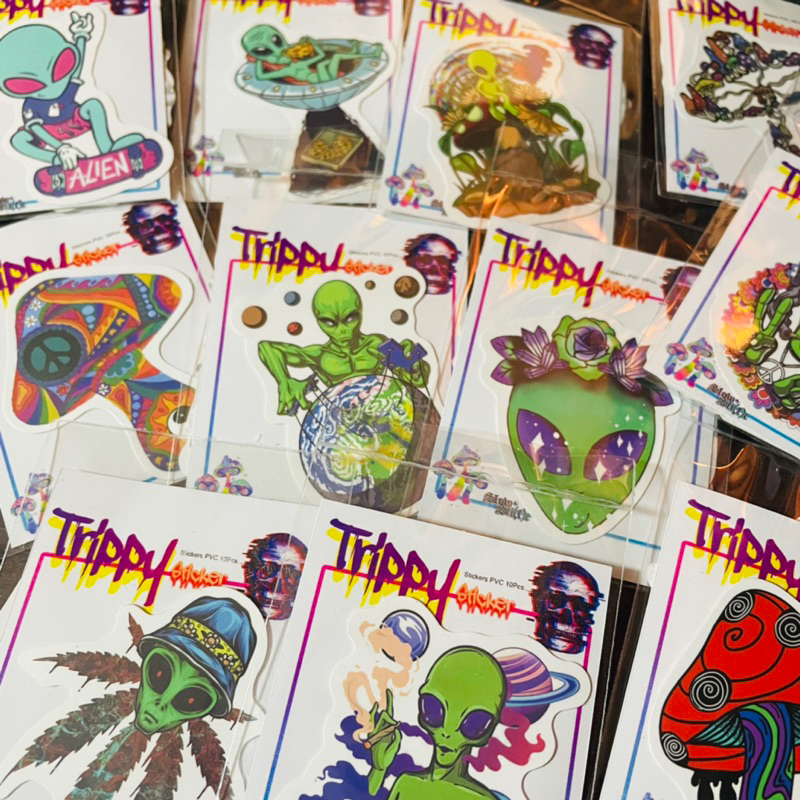 สติ๊กเกอร์ Trippy UFO THC OG 420 Trip Sticker Stoner ทริป ทริปปี้ มนุษย์ต่างดาว ยูเอฟโอ