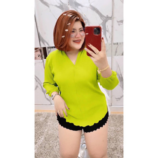 เสื้อเชิ้ตผู้หญิง เสื้อสาวอวบ เสื้ออัดพลีท แขนยาว อก40-50นิ้ว สาวอวบใส่ได้ คอวี สวย งานขายดี KD07