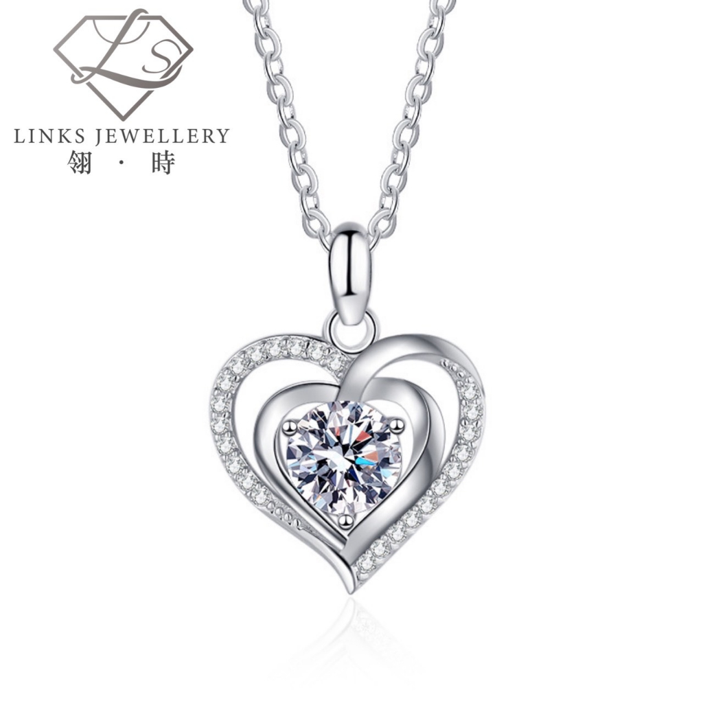 ［Real Moissanite］Can Pass Diamond Test 18K Gold Double Heart Necklace Pendant MNG002 Moissanite Neck