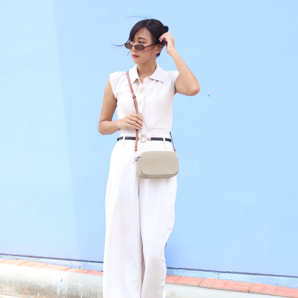 กระเป๋าหนังผู้หญิง /กระเป๋าหนังสะพายข้างผู้หญิง สีเบจ รุ่น B-BEI-125 Ava