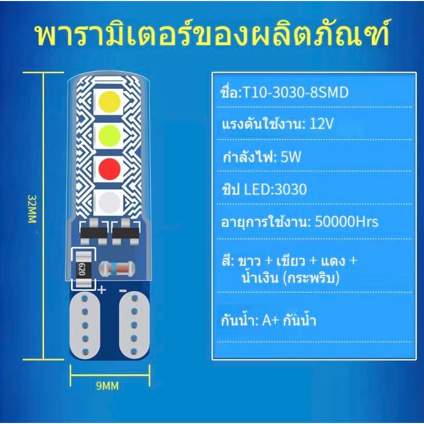 ไฟหรี่หน้า T10 แบบกระพริบ RGBW thumbnail 3