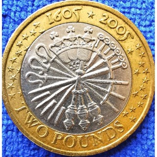 เหรียญ​อังกฤษ​ UK, 2 Pound, (ที่ระลึก400ปีเหตุการณ์​แผนดินระเบิด​), #3116L, ใช้แล้ว