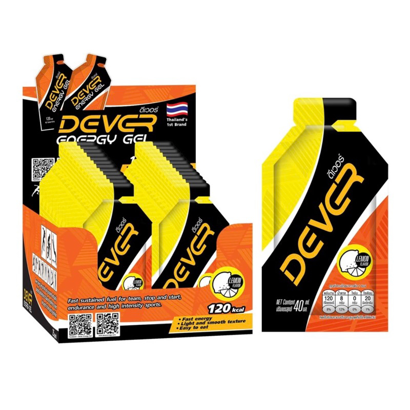 DEVER (vital energy) เจลพลังงานพร้อมทาน ทานง่าย เพิ่มพลังงาน สำหรับนักกีฬา นักวิ่ง ออกกำลังกาย > 40 ML มะนาว 24 ซอง