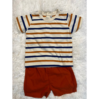 (มือ1) ชุดเด็กลายขวางและกางเกง โทนน้ำตาล Baby Clothes Brown tone