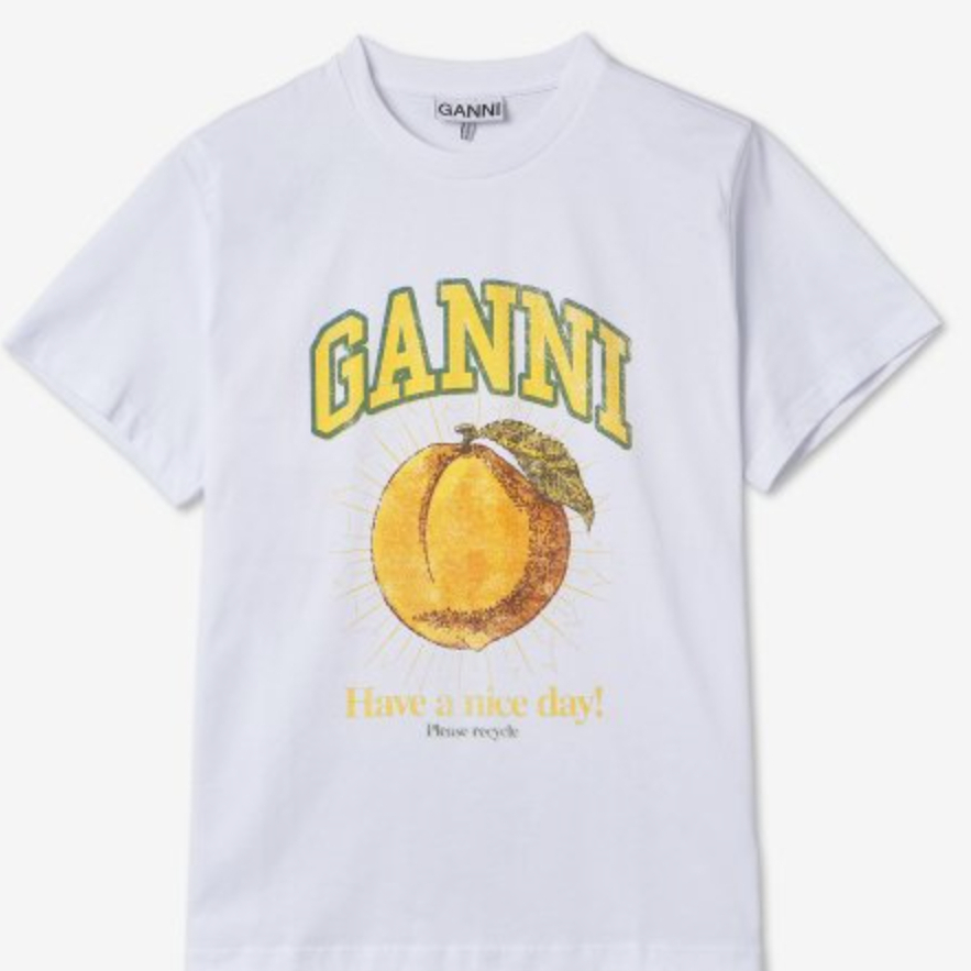 (ส่งด่วน) พร้อมส่ง Ganni เสื้อยืดสีขาว ลายพีช รุ่น RELAXED PEACH SHORT SLEEVE T SHIRT แท้100% สินค้าจริงรูปสุดท้าย