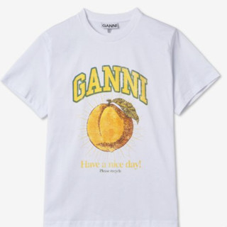 พร้อมส่ง Ganni เสื้อยืดสีขาว ลายพีช รุ่น RELAXED PEACH SHORT SLEEVE T SHIRT แท้100% สินค้าจริงรูปสุดท้าย
