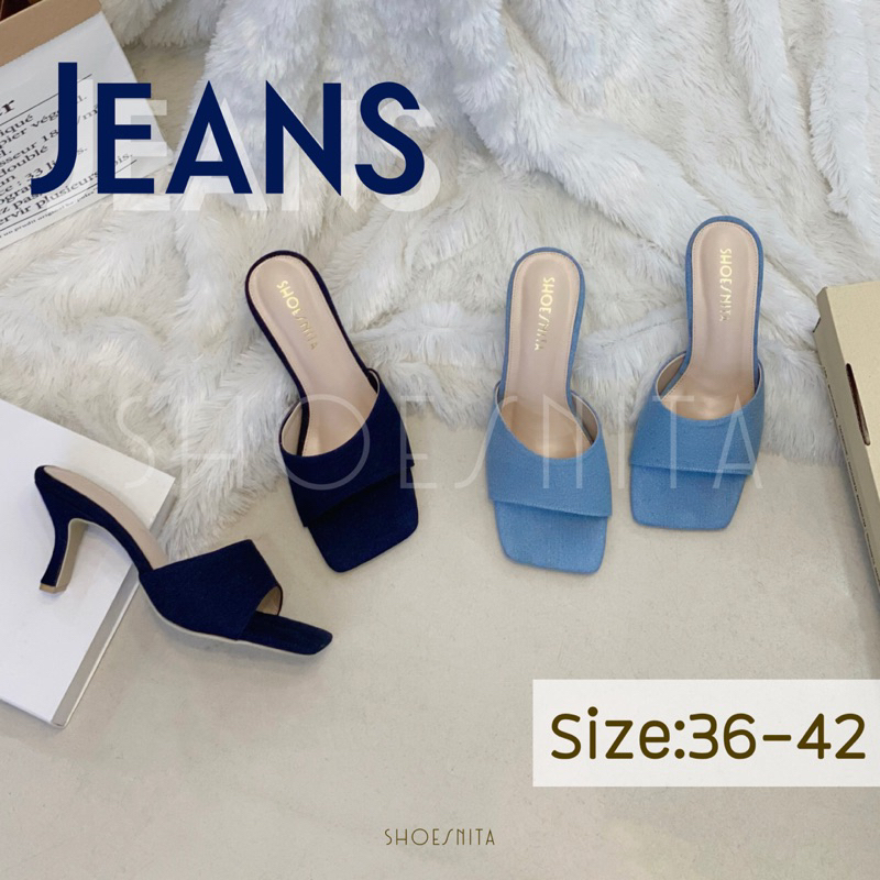รองเท้าส้นสูง ผ้ายีนส์ หัวตัด 2.5 นิ้ว 36-42 SHOESNITA