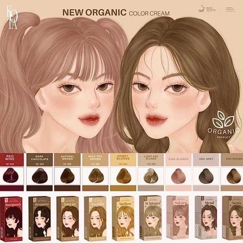 (พร้อมส่ง 12 สี) 🎨KOTA Color Cream สีย้อมผมออแกนิค ยาย้อมผม สีย้อมผม ผสมโสมเกาหลี ย้อมง่าย 100 ml.
