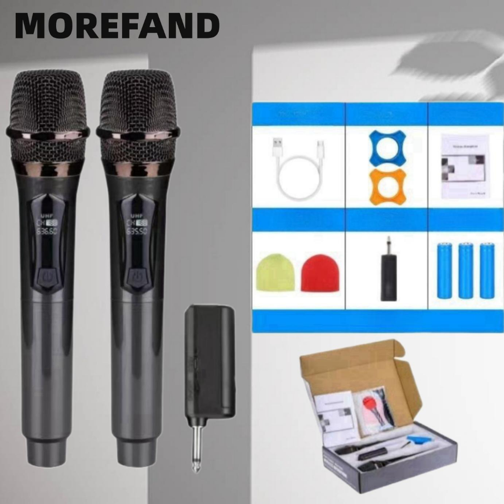 【MOREFAND】ไมโครโฟนไร้สาย ไมค์ UHF Wireless Microphone ไมค์ลอยไร้สาย ไมค์คู่แบบมือถือ ไมค์โครโฟน ชุดรับ-ส่งไมโครโฟนไร้สาย