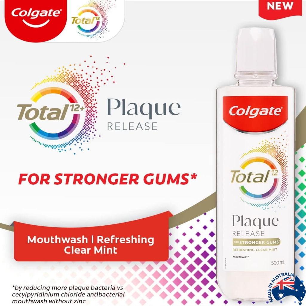 Colgate Mouthwash Total Plaque Release Clear Mint 500mlน้ำยาบ้วนปากสูตรพิเศษใหม่ล่าสุดจากคอลเกตสินค้