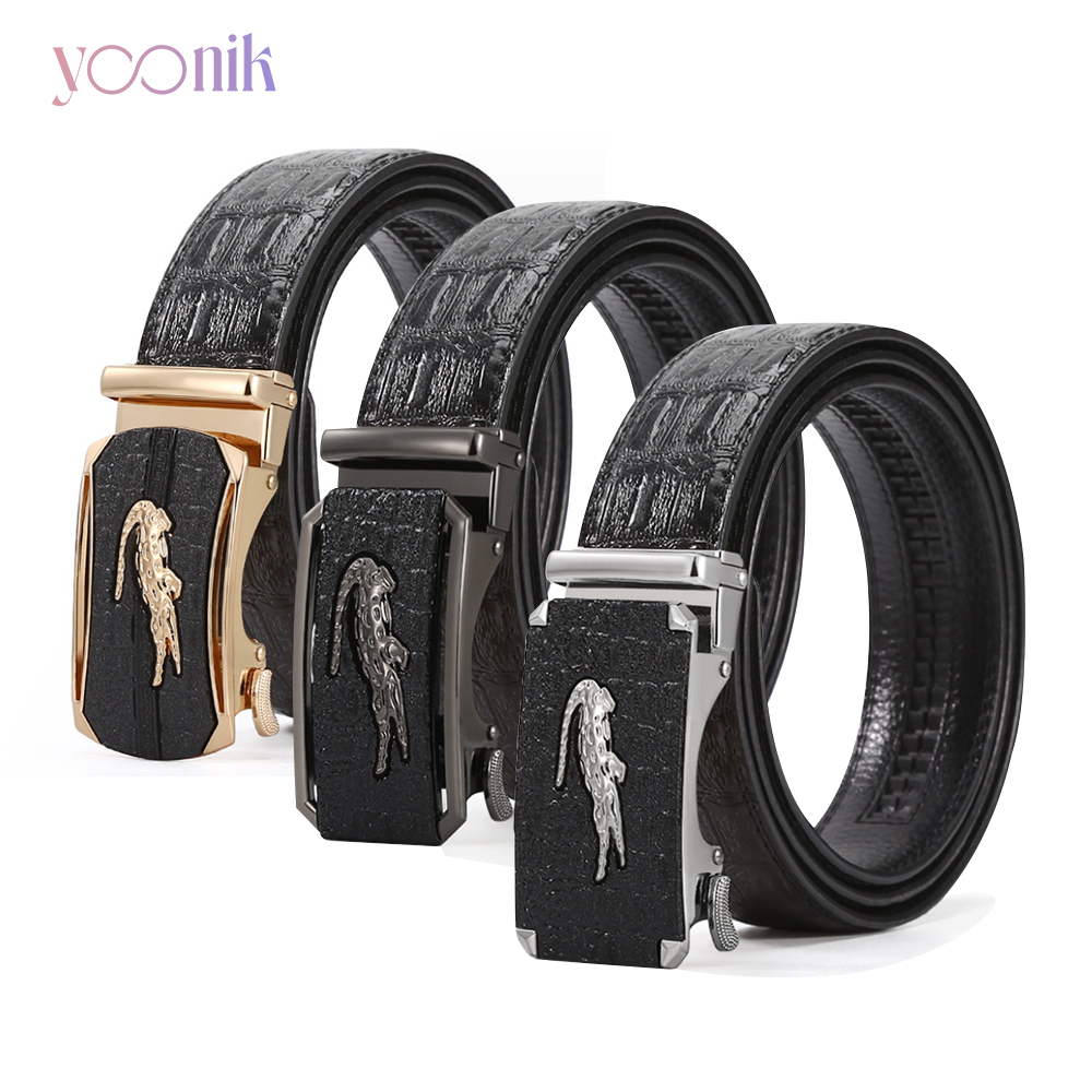 Yoonik เข็มขัดหนังPU เข็มขัดผู้ชาย แบบหัวล็อกอัตโนมัติ
