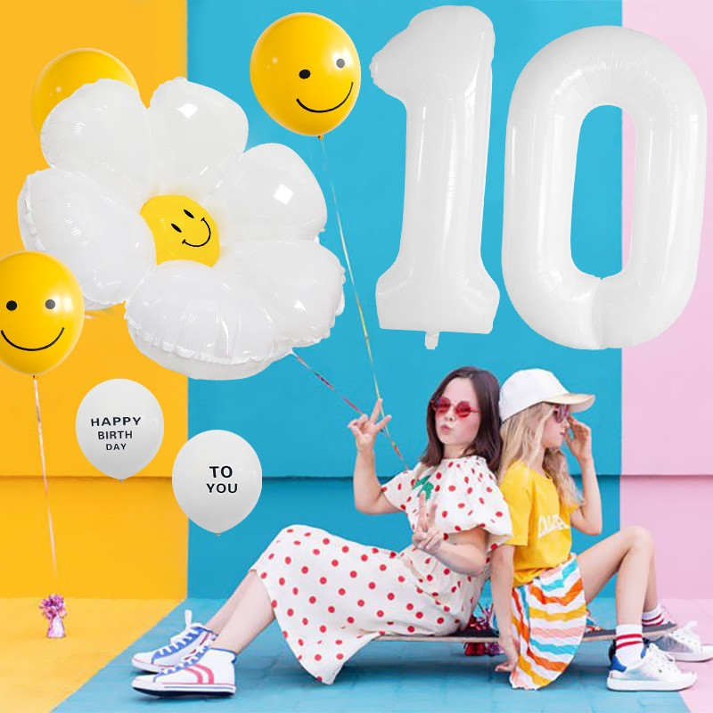 ส่งทุกวัน! DaisyBalloonลูกโป่ง 32เซ็ทลูกโป่งวันเกิดดอกเดซี่ ลูกโป่งตัวเลข ลูกโป่ง Happy Birthday