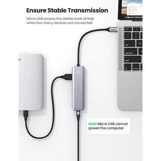 UGREEN อะแดปเตอร์ USB HUB 3.0 x4 พอร์ต Ultra Slim Plastic Case with 5V Micro USB Power รุ่น CM219