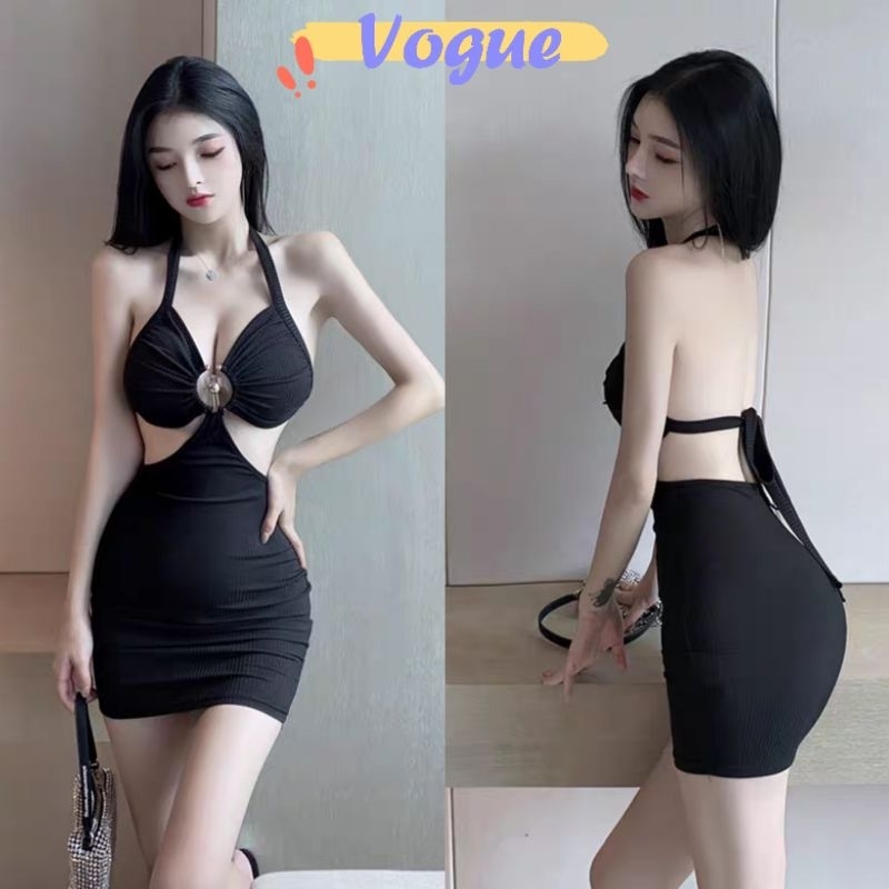 Vogue พร้อมส่ง ชุดมินิเดรส คล้องคอ เว้าหลังผูกหลัง เซ็กซี่เบาๆ (FY2101) -H