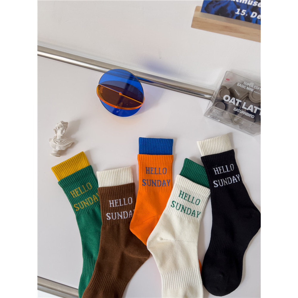MIX'S SOCKS ถุงเท้าข้อยาวแฟชั่น Hello Sunday cotton size 36-43