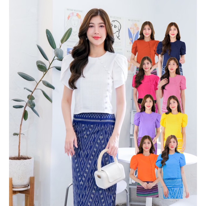 เสื้อพื้นเมืองผู้หญิงคอกลม แขนกลีบบัว