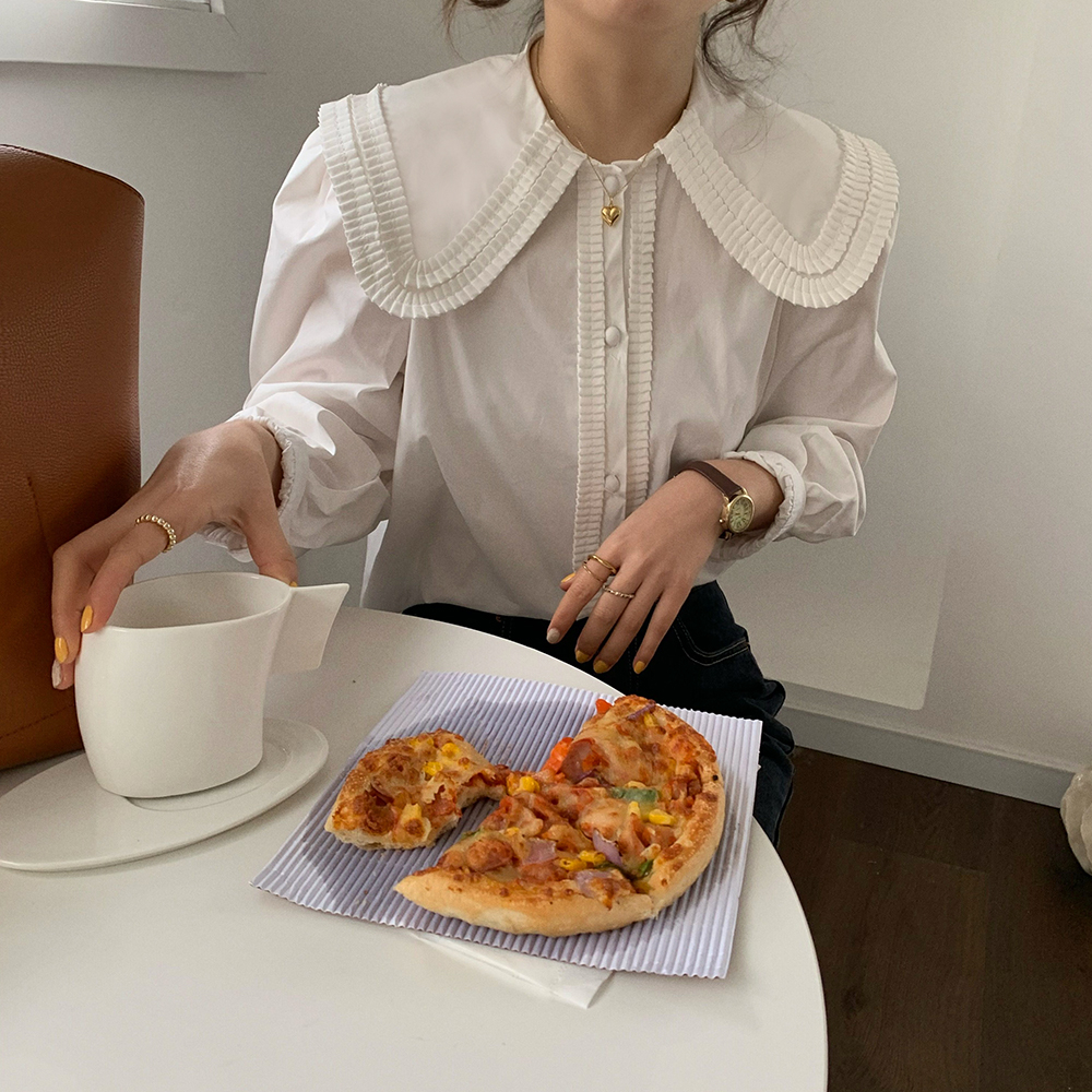 พร้อมส่ง😁PB2879😁เสื้อเชิ้ตคอตุ๊กตาแขนยาวผู้หญิงเรียบง่าย เสื้อทํางานกระดุมหน้าแฟชั่นเกาหลีลำลอง แมชง่ายกับทุกลุค